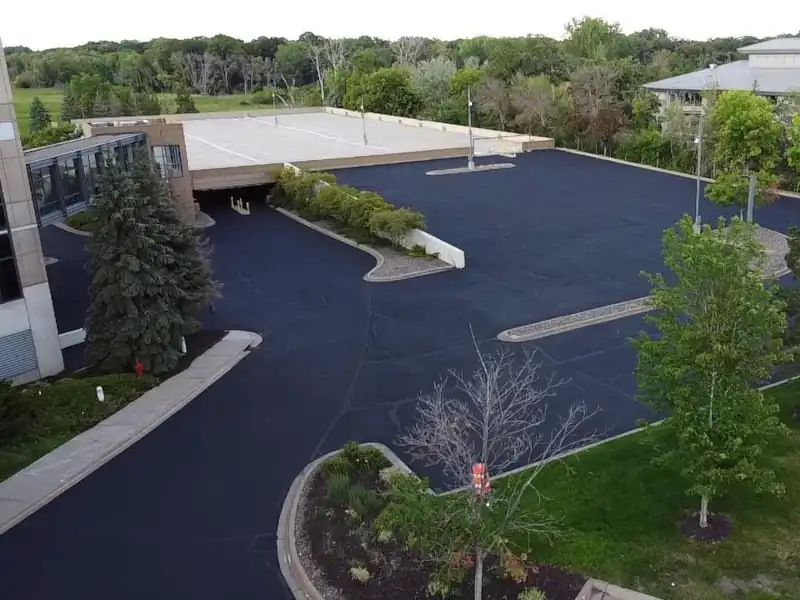 Parking lot with new sealcoating