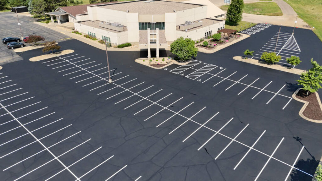 Areal view of parking lot after repairs