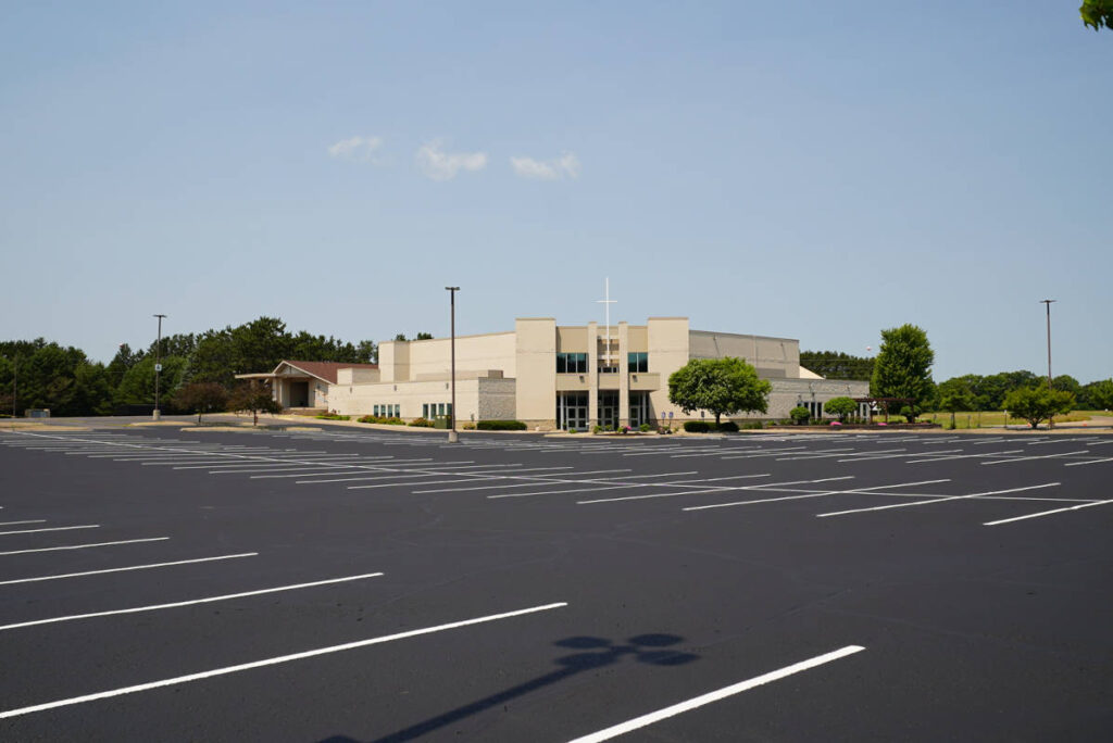 Close up view of New life church parking lot.