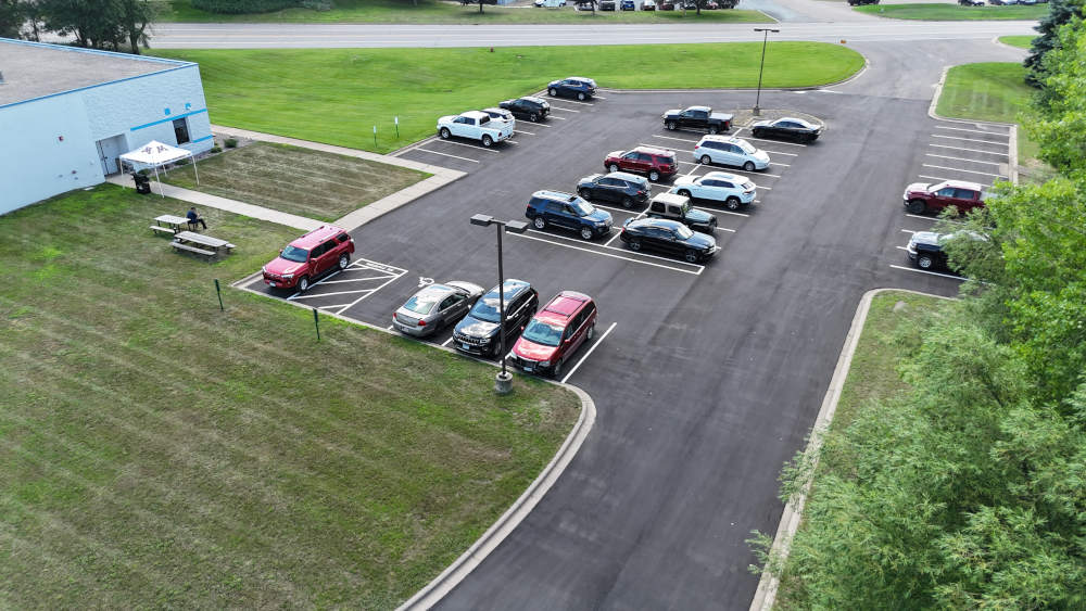 aerial view of completed parking lot repair