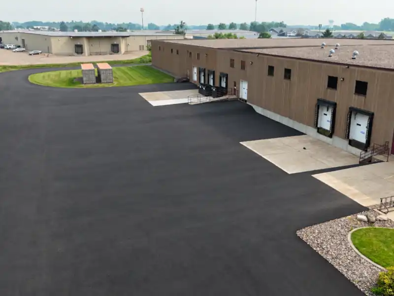 Aerial view of Park Manufacturing new parking lot on the back side of the building